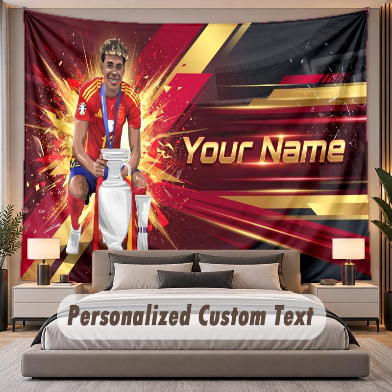 Custom Name Text Tapestry Lamine Yamal Personalized Polyester Wall Tapestry For Bedroom And Room