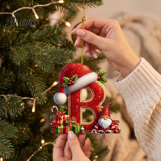 Christmas Tree Decoration 26 Pcs Letters Ornaments, A-Z Alphabet Acrylic Hanging Decorations Decoration, Personalized Initial Pendant with Santa