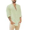 Men's Linen Cardigan Solid Colour Casual Standing Collar Long Sleeve Shirt