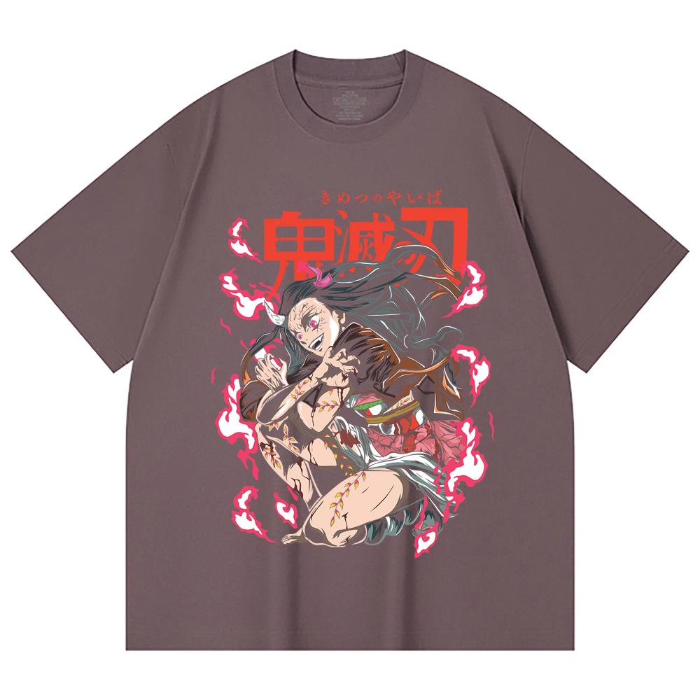 230 Gsm 100% Cotton Demon Slayer V71 Nezuko Demon Print Unisex Heavy Cotton T Shirt
