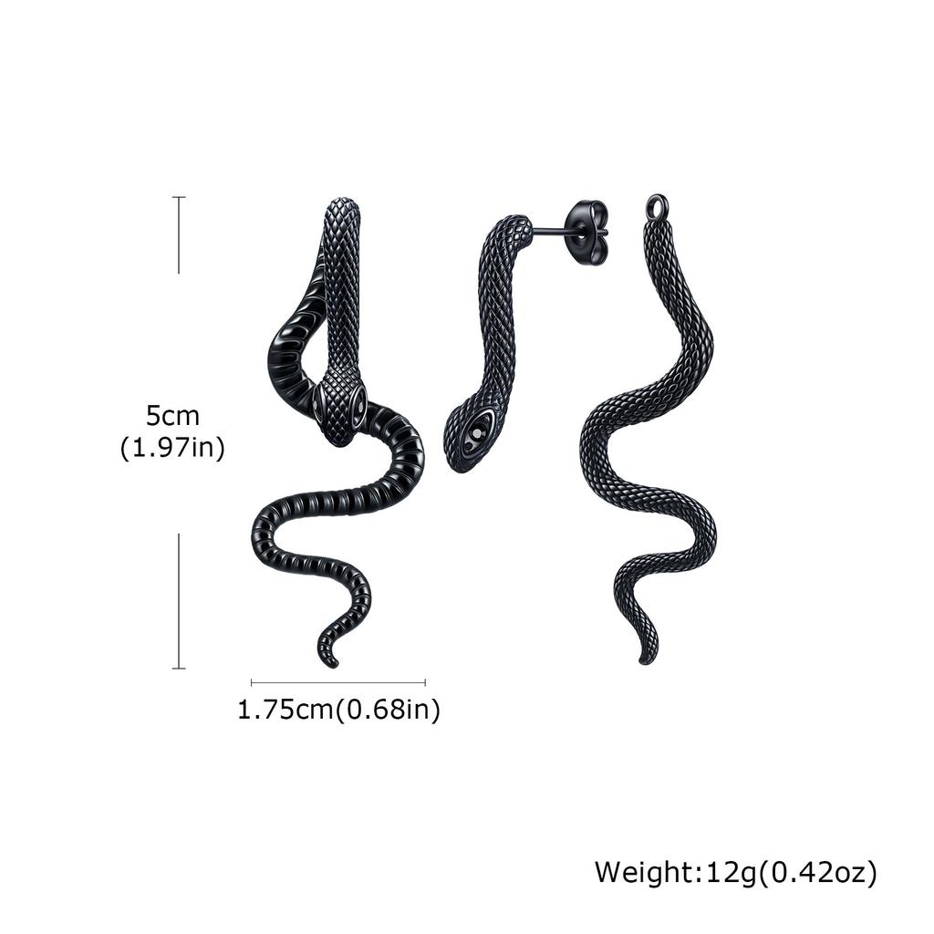 Punk Snake Stud Earring for Men Women,Gothic Anti Allergy Stainless Steel Snake Body Earrings,Vintage Halloween Jewelry Gift