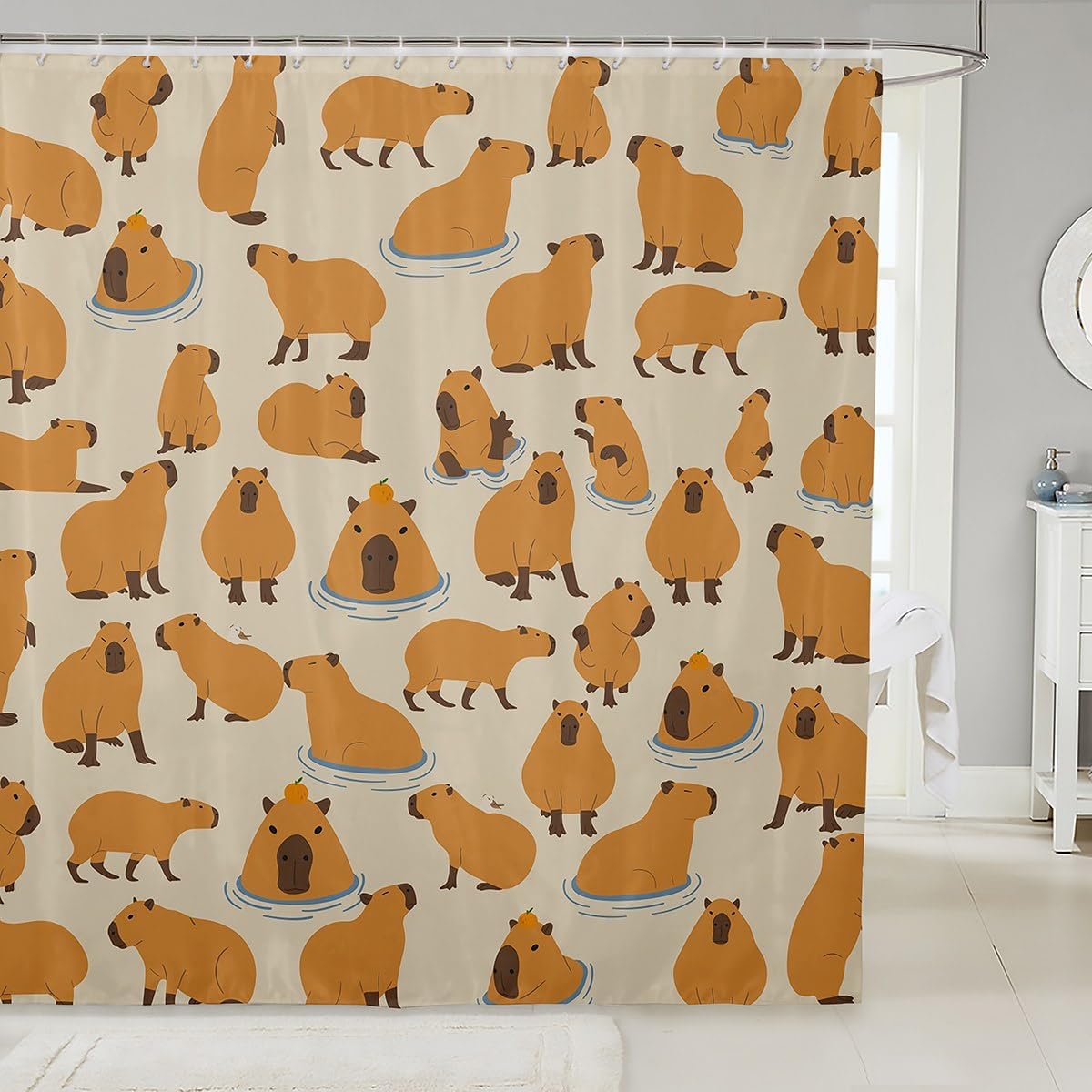 

Capybara Lover Fabric Shower Curtain,Capybara Decor Bathroom Shower Curtain For Kids Girls, Cartoon Rodent Animal Shower Curtain W60H190(CM)-1 Pcs