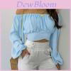 Spring Summer Womens Off Shoulder Cross Tie Long Sleeve Blouse For Casual Office Wear
