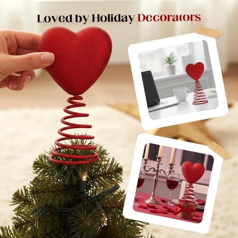 Glitter Red Heart Mini Valentine's Day Tree Topper, 2026 New Spiral Base Love Ornament for Mini Trees Wedding Shower Party Home Holiday Decor Supplies