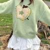 Designer Appel Jacquard Pullover: Dames Ronde Hals Trui voor Herfst/Winter - Zoete, Coole, Losse, Slankmakende, Verjongende Stijl