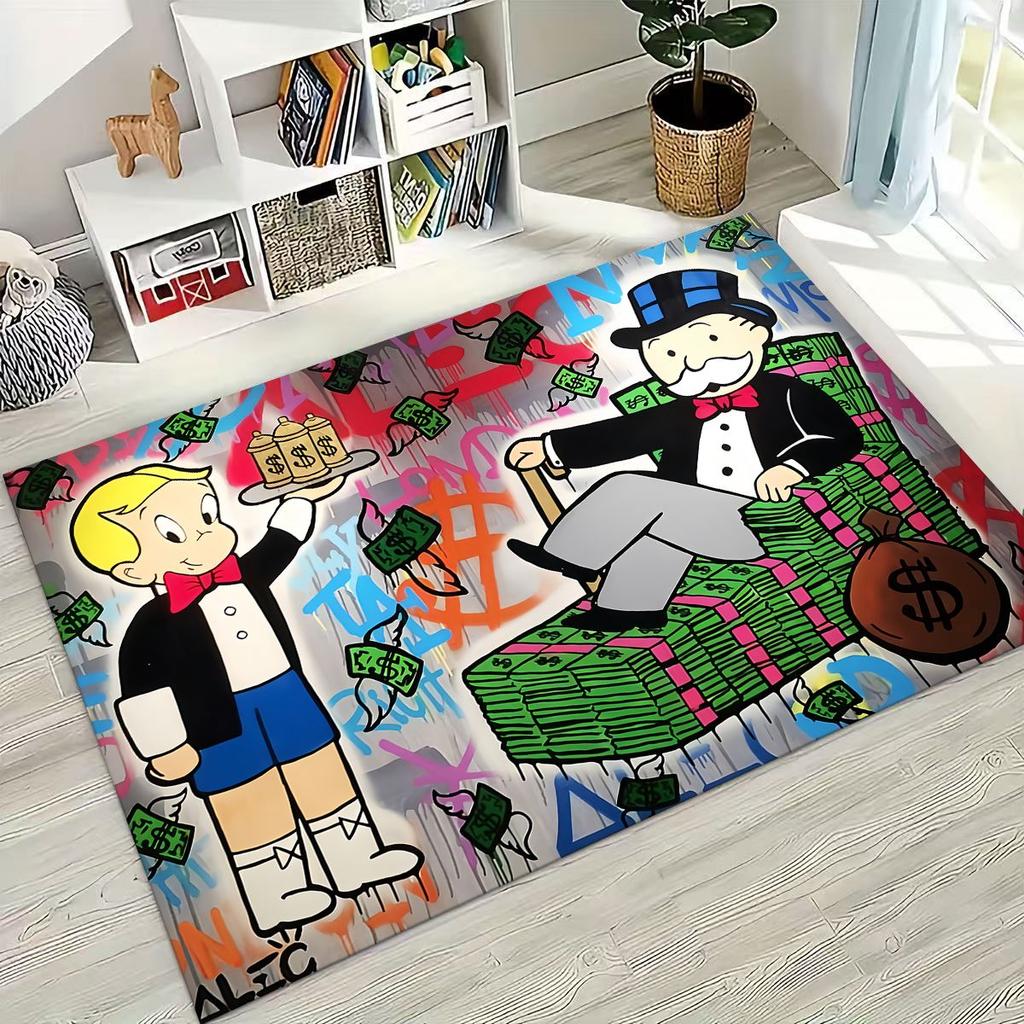 Rich Cartoon Monopoly Dollar Game Money Rug for Bedroom Living Room Sofa Home Doormat Decor,Large Kids Play Non-slip Floor Mat