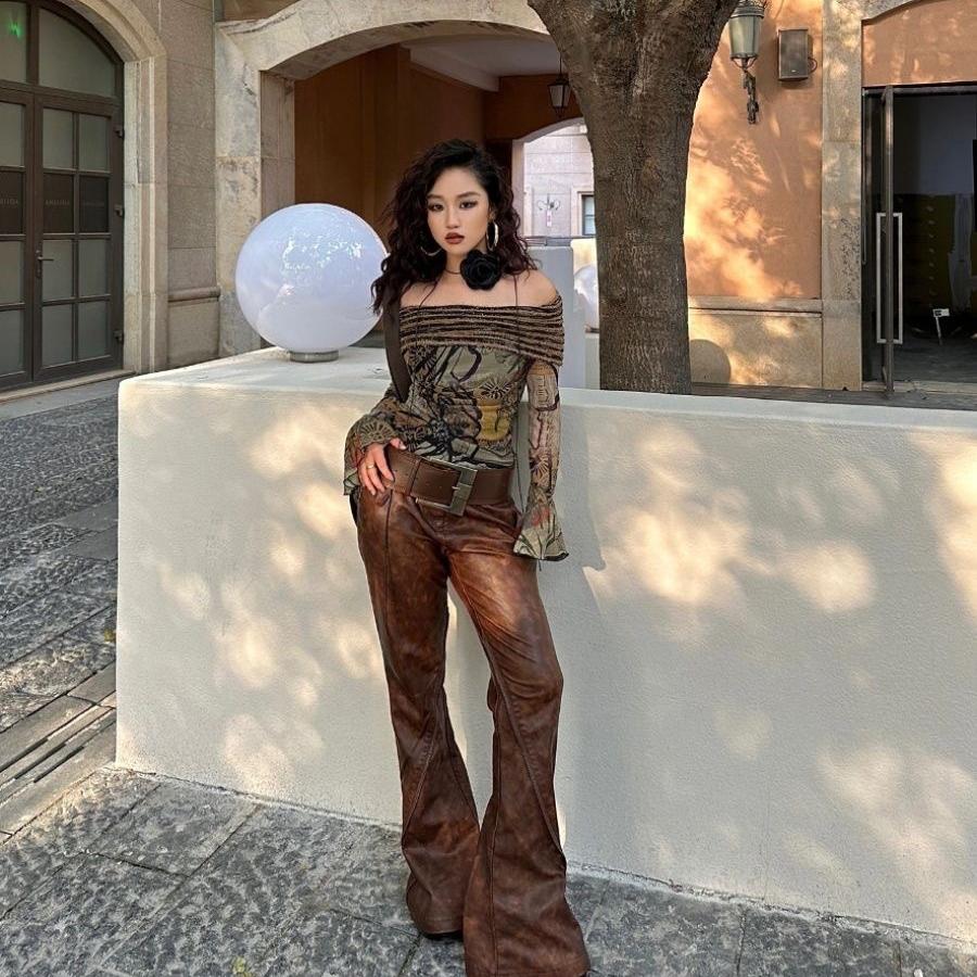 VAYLA Japanese Y2k Off Shoulder Tops Vintage Harajuku Flare Sleeve T-shirt Grunge Aesthetics Slash Neck Patchwork Mesh Tops