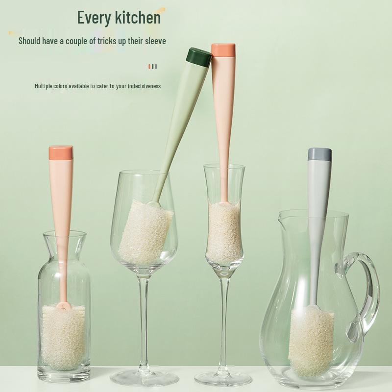 Long-Handle Kitchen Cup Scrub Brush Rust-Proof Sponge for Milk Bottles & Tea Stains, No Dead Corners