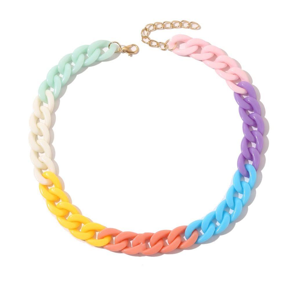 

Fashion Flat Necklace Neck Jewelry Rainbow Color Necklace Colorful Chunky Chain Female style 1