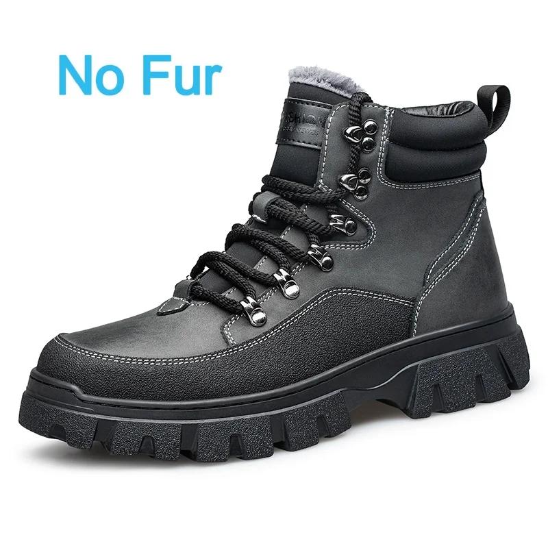 Men Casual Luxury Boots Winter Short Plush High Top Genuine Leather Outdoor Oxford Shoe Casual Cow Tendon Bottom Work Short Boot