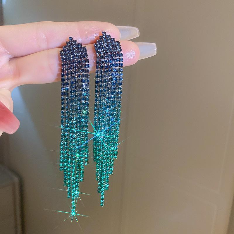 Silver Needle Retro Rhinestone Water Drop Tassel Earrings - Elegant Stud Accessories for Women