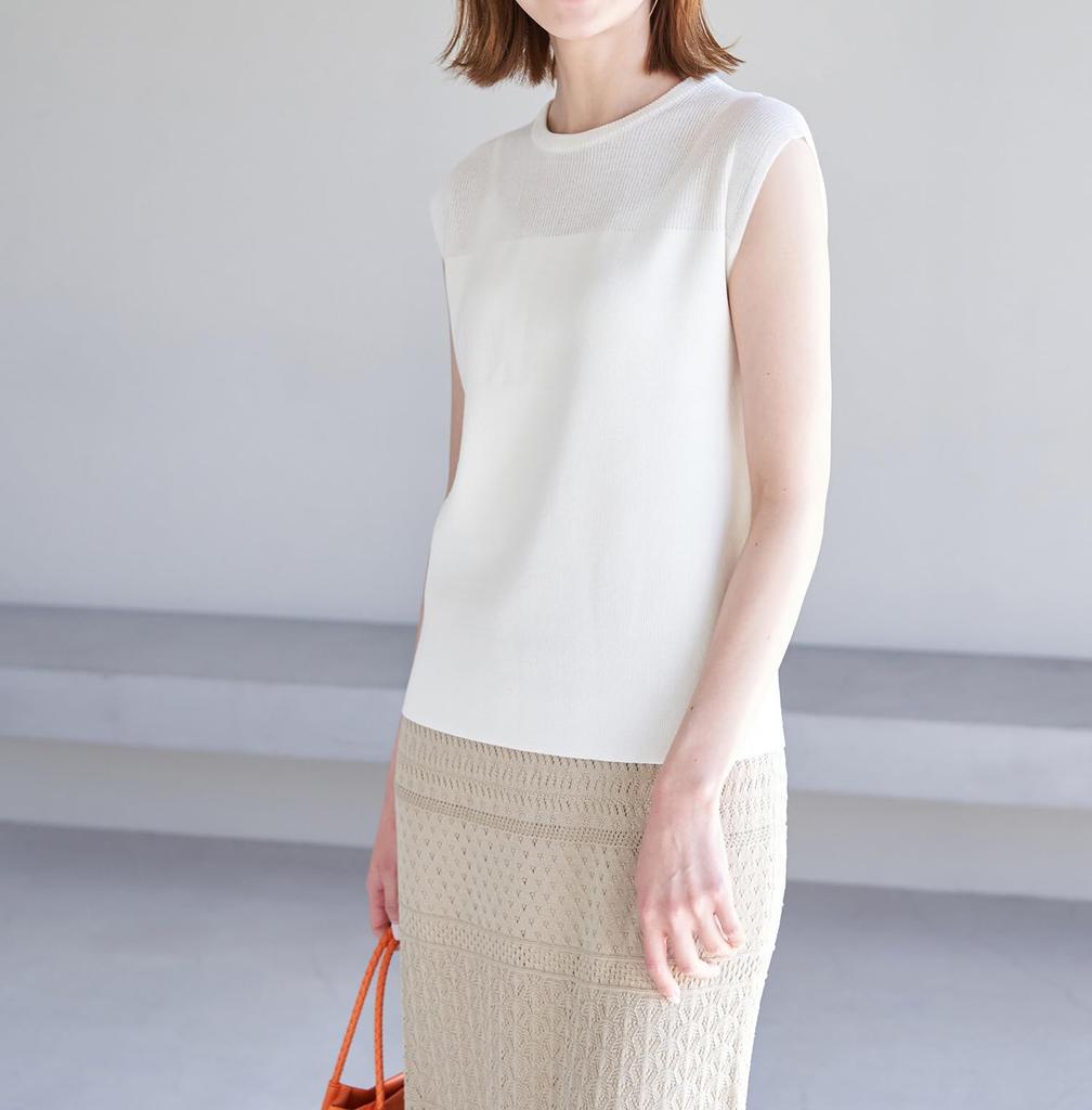 ROPE PICNIC Sheer Decollete Zero Sleeve Knit Size Medium Women's Pullover, GDM13350, 15,