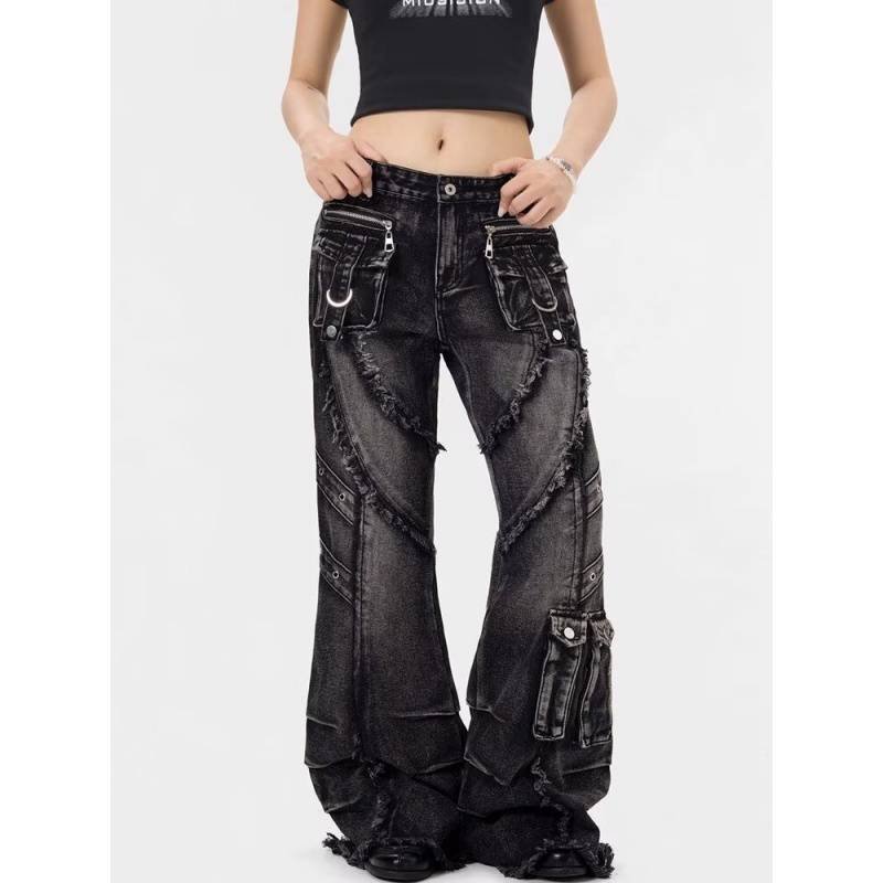 JYL Men's Cargo Flare Jeans Wasteland American Vibe Trendy Slim Straight Denim Pants