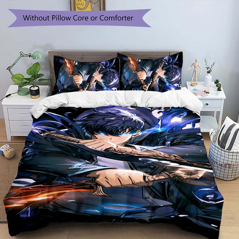 3pcs Solo Leveling Sung Jin-woo2 pattern bedding set duvet cover set includes duvet cover &pillowcases, perfect all season bedroom decoration & gift
