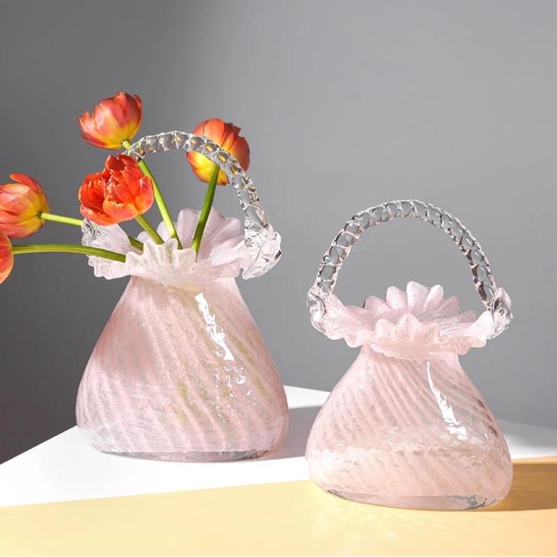 Luxuriöse Kristallglas Handtaschen-Vase, Elegante Glas-Korb-Blumenvase mit Kristallglasur-Finish für die Wohnkultur