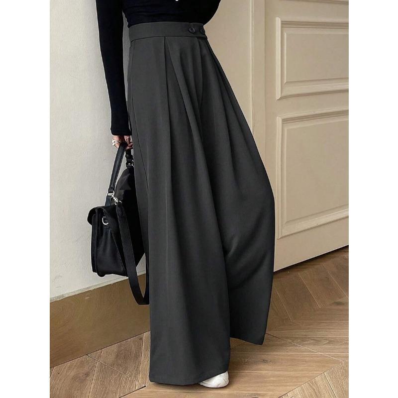 Damen High Waist Weiter Bein Gerader Lockerer Freizeit Anzug Hose