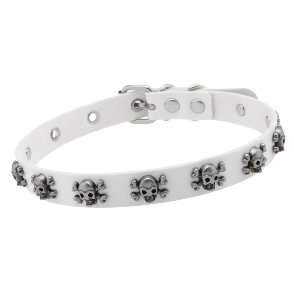 Edgy Skull Design PU Leather Choker Necklace Adjustable Gothic Collar Punk Style Jewelry For Women Men Streetwear