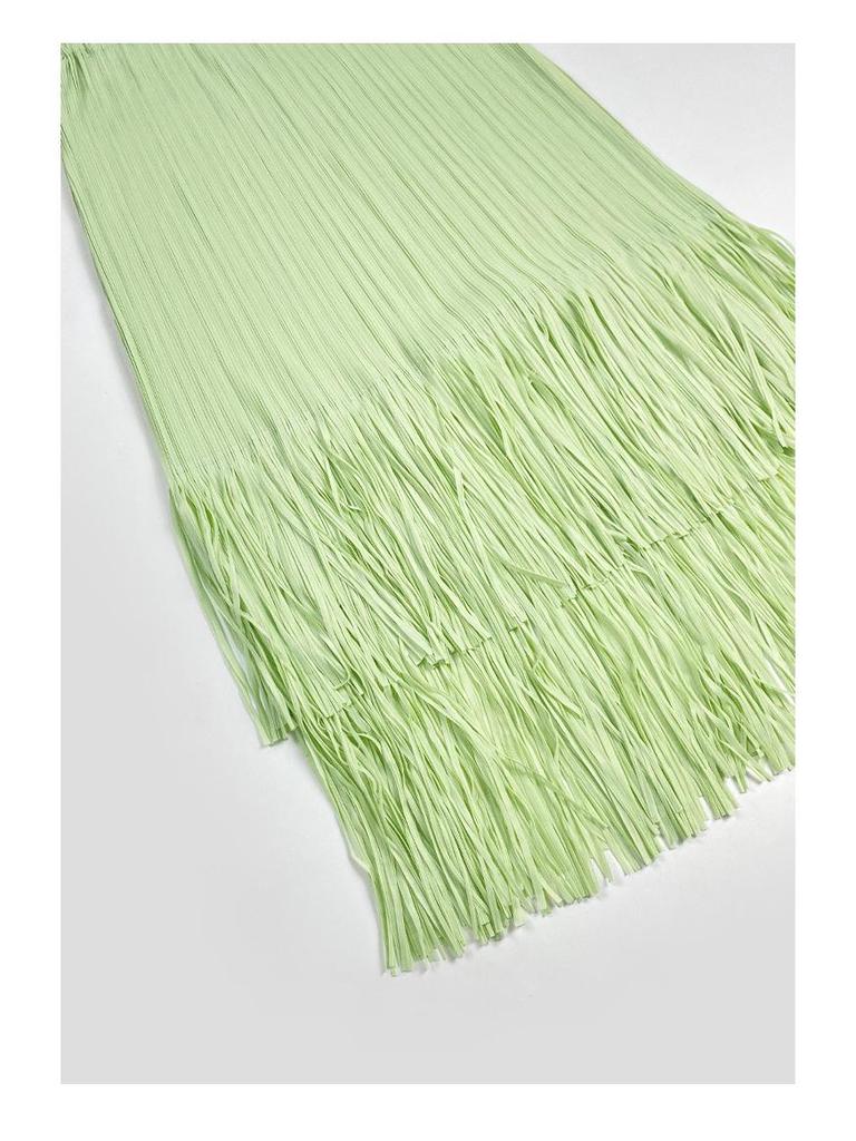 2025 Summer Pleated Tassel A-line Midi Skirt – High Waist Commute Design for Women