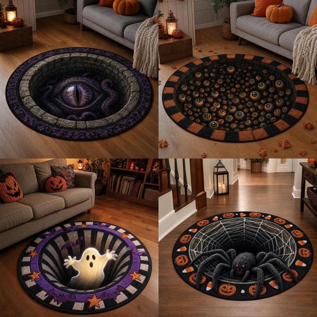 Halloween Round Non Slip Rug With Horrible Printed Design For Living Room Decor