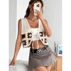 European and American Amazon Summer New V Neck Crocheted Cut Out Lace-up Short Crop Top Vest Top Vest Easiest for Match