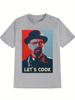 Summer Men's Casual Letter Face Print 100% Pure Cotton T-shirt Outdoor Breathable Party Holiday Soft Short Sleeved Shirt