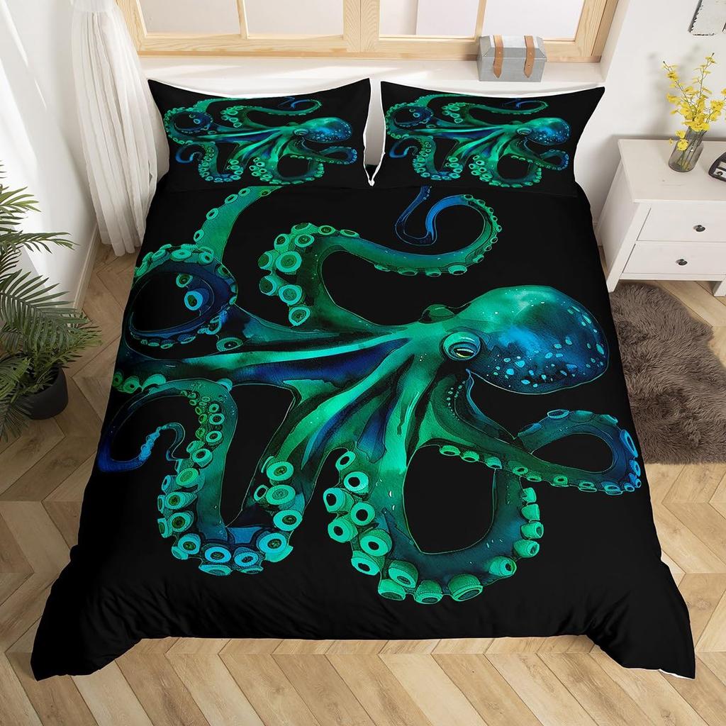 Erosebridal Mermaid Tail Bedding Set,Nautical Sea Animal Duvet Cover Twin Size for Kids Child,Fish Scale Sparkle Sequins Comforter Cover Oce