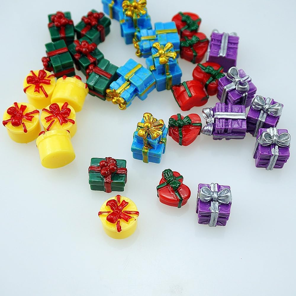 5 Style 30 PCS Miniature Resin Presents Boxes Colorful Micro Holiday Presents for Crafts Festival Tabletop Decors