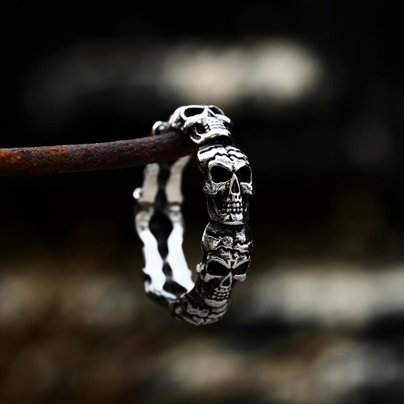 Titanium Steel Skull Head Ring Punk Style Fashion Jewelry