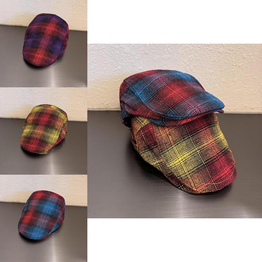 Retro Check Pattern Flat Cap For Casual Fall And Winter Wear