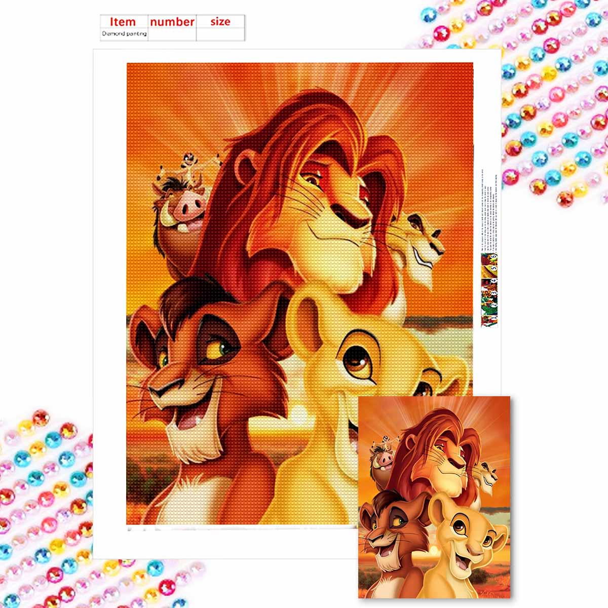 

Наборы для алмазной живописи 5D DIY для взрослых, «Король Лев» с полными круглыми кристаллами для начинающих для украшения стен дома Round 20x30cm