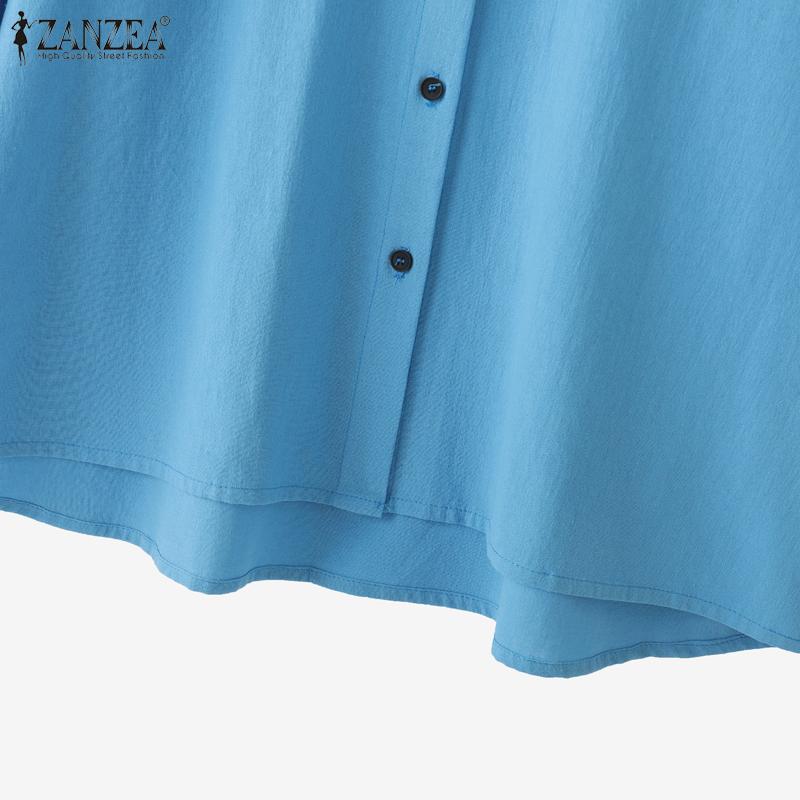 ZANZEA Women Turn Down Collar Loose Casual Long Sleeve Plain Blouse