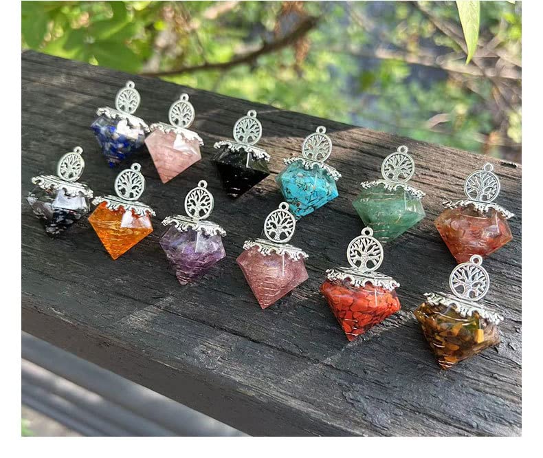 [Magic of Sedona] Diamond-Shaped Orgonite Pendulum with Obsidian and Tree of Life Design, Power Stone, Dowsing, Divination, Orgone Power
