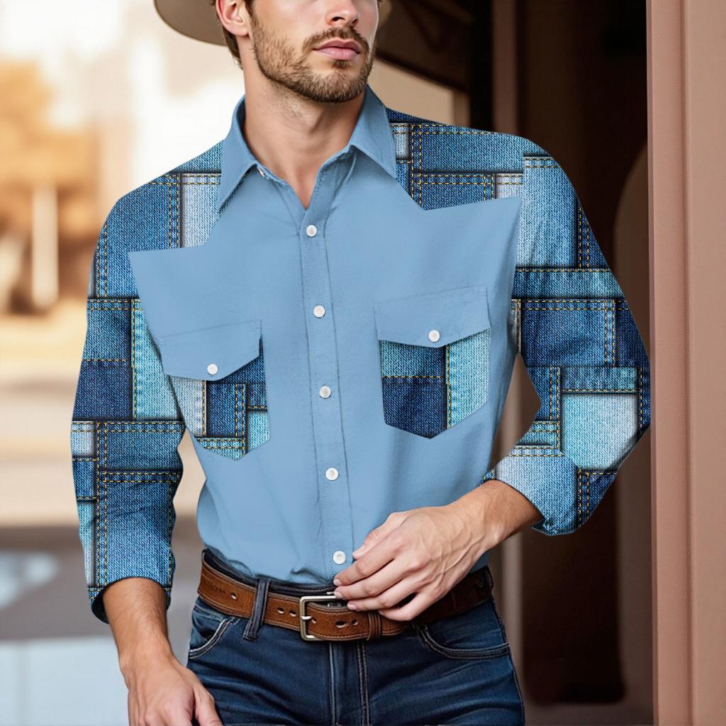 Men'S Fashionable Lapel And Shoulder Length Long Sleeved Casual Top