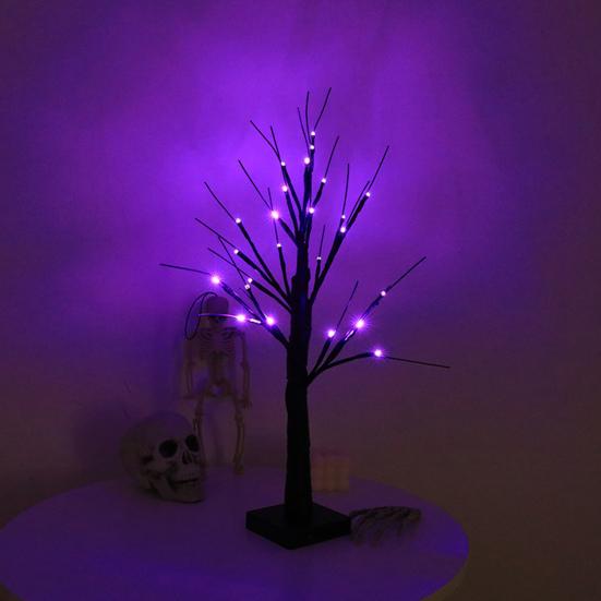 Halloween Decorative Lights Tabletop Artificial Tree Decor Timer Mode Battery Operated Birch Tree Table Centerpiece LED Lamp