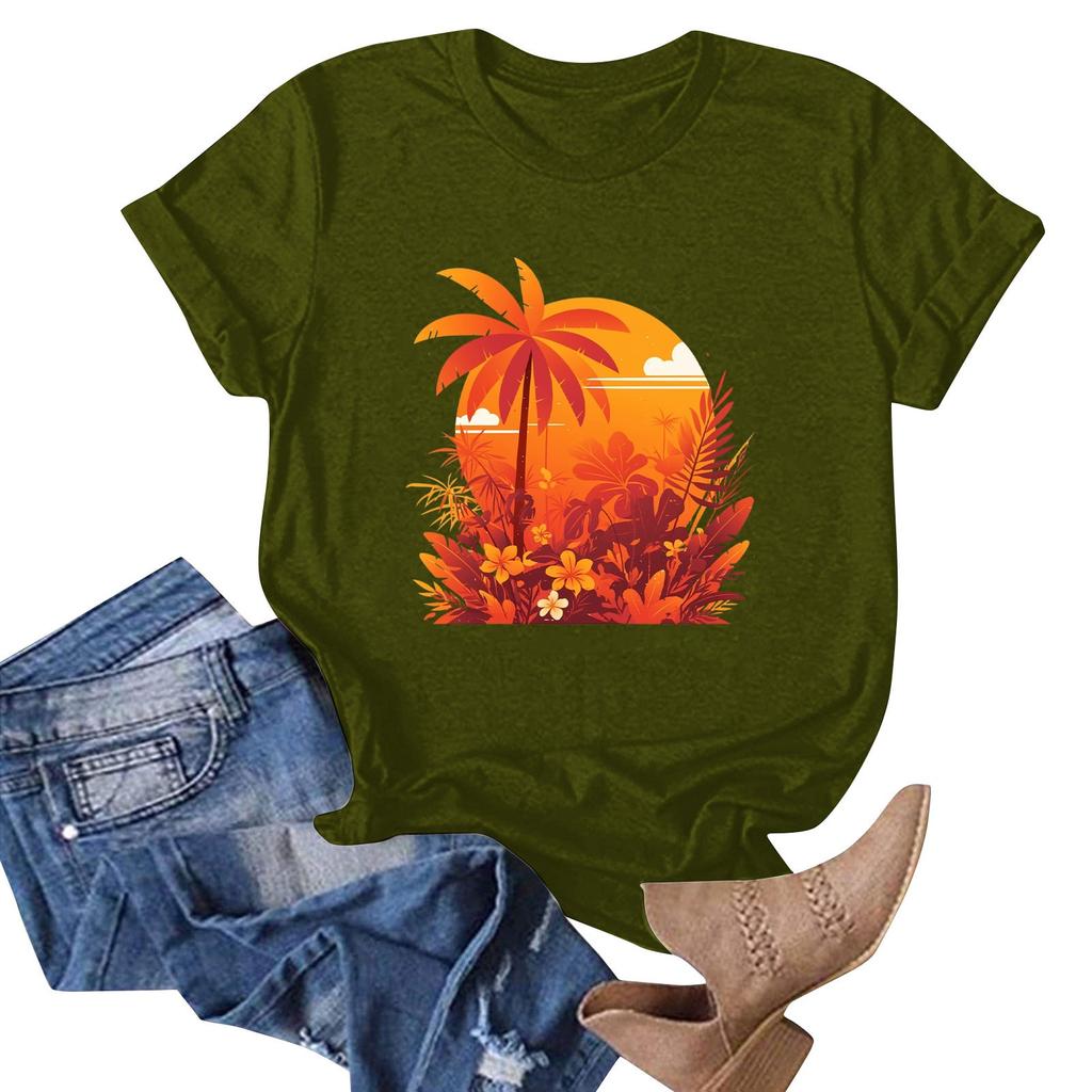 Women's Fashion Casual Hawaiian Print Short Sleeve T-Shirt Top Short Sleeve T-Shirt Top