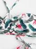 ZAFUL Crossover Halter Ribbed Palm Leaf Print Thong Bikini Swimwear