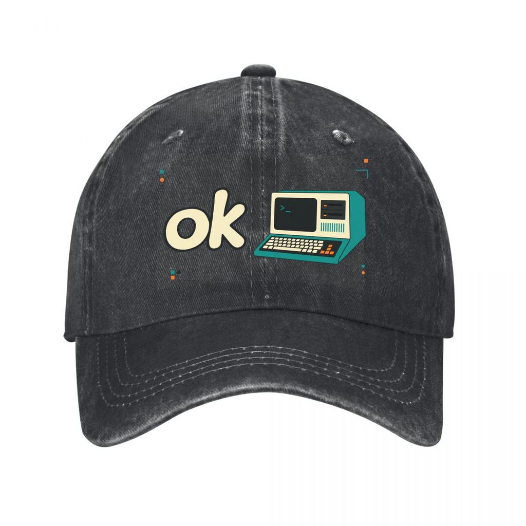 Retro Computer Outline Pop Wordmark New Vintage Washed Cotton Baseball Cap Sun Hats