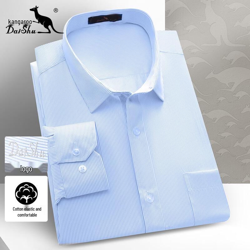 DAISHU Men s Cotton Comfort Thin Stripe Long Sleeve Shirt 42 синий тонкий