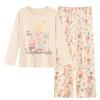 Women's Cartoon Pajama Set with Chest Pads - Long Sleeve & Pants for Spring & Autumn, Wear Indoors or Out