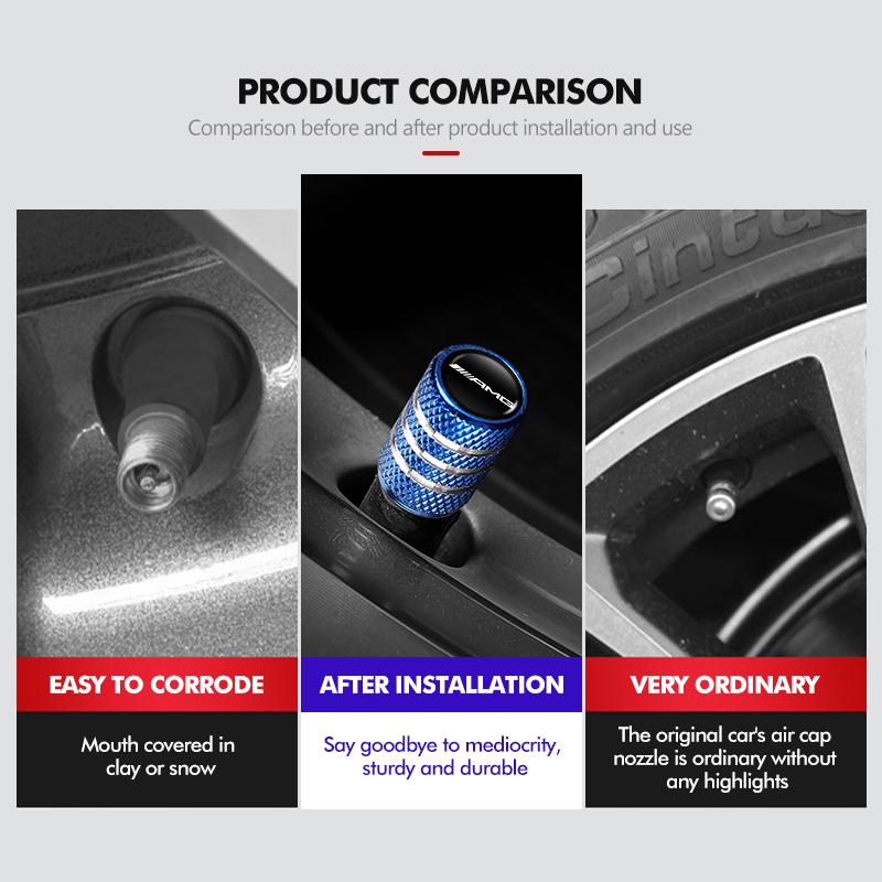 AZP2 4pcs Car Wheel Tire Valve Stems Cap Dustproof Protection Cover For Mercedes Benz AMG C180 C300 W124 W176 W177 C200 C260 GLC CLE
