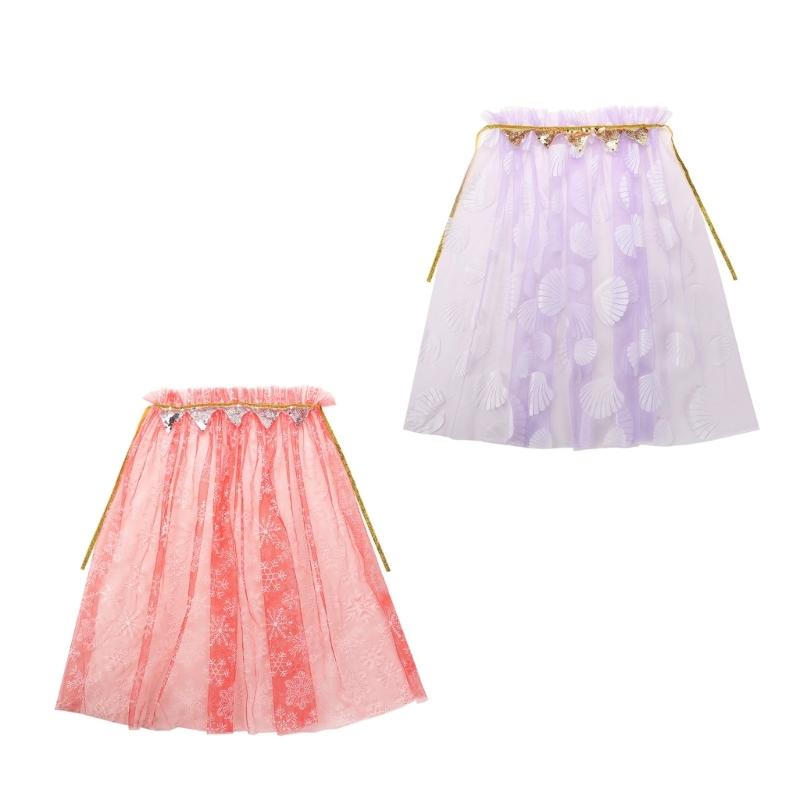 Girls Princess Cape Star Chiffons Cloak Adjustable Tie Closure Fantasy Grooming Costume