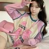 2KWEIRD  Contrast Color Loose T-shirts Cute Casual O Neck Chic Fashion Tops Kawaii Women Long Sleeve Sexy Tshirts