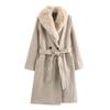 Cappotto Oversize da Donna in Lana con Collo in Pelliccia Sintetica Lungo Doppiopetto Capospalla Invernale