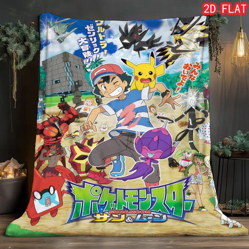 Pokemon Cartoon Blanket Cozy Breathable Flannel for Bed Couch Travel Camping Perfect Home Decoration for Fans THW