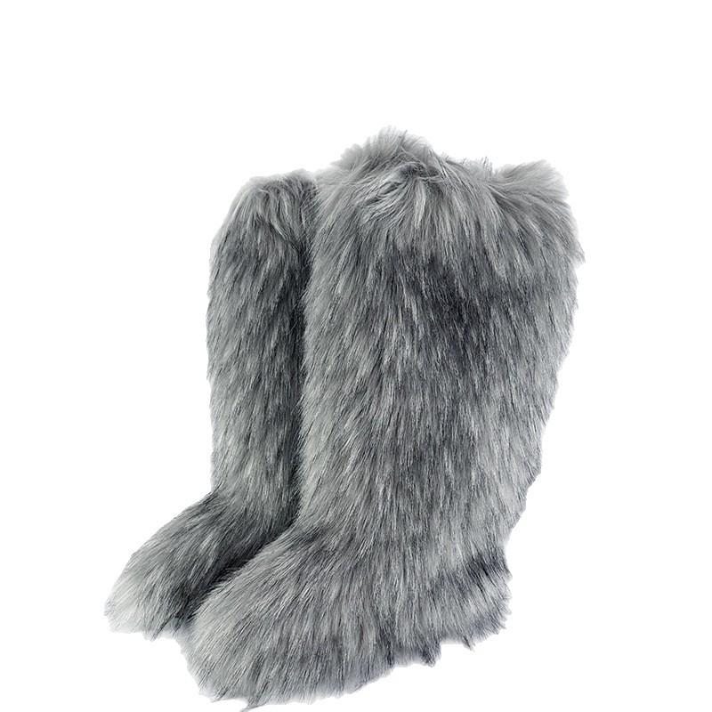 Huňaté kozačky Dlouhé vysoké zimní imitace liščí kožešiny huňaté sněhule Pánské a dámské zimní velké velikosti kožešinové nadkolenky