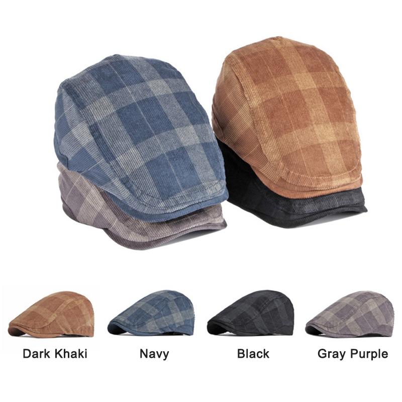 Vintage Beret Hat Men Cabbie Visor Women Corduroy Herringbone Peaked Ivy Cap Plaid Newsboy Flat Cap Duckbill Hat Bone Masculino