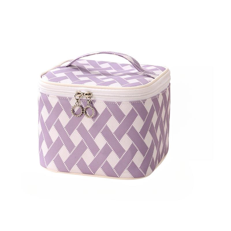 Grid Portable Stylish Pattern Cosmetic Bag Large Capacity Travel Makeup Storage