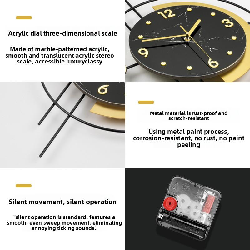 Home Decor Wall Clock Modern Design Wrought Iron Pendulum Clock Living Room No-Drill Silent Timepiece