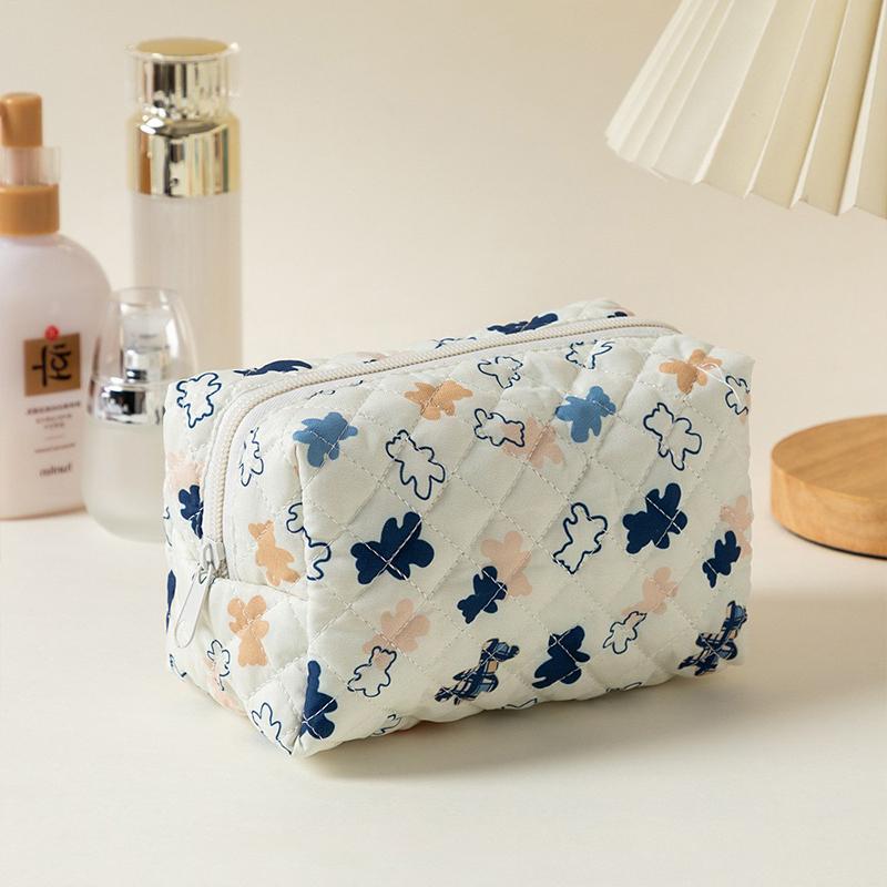 Borsa per Trucco da Viaggio Portatile Minimalista con Fiocco, Grande Capacità, Morbida