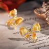 French Retro Princess On The Run Brushed Bow Necklace Pendant Light Luxury Full Of Diamonds Ancient Gold Ribbon Butterfly Stud Earrings